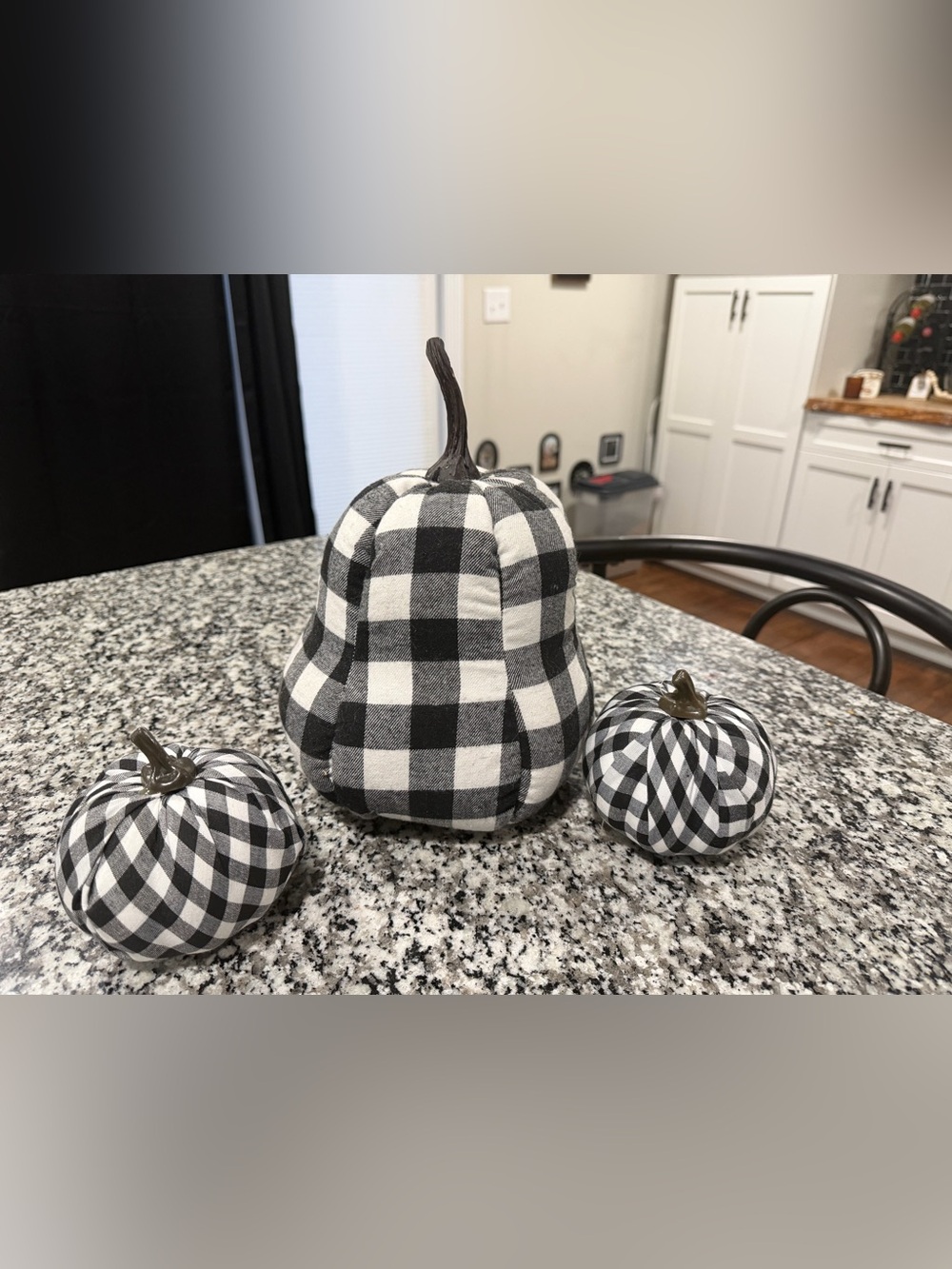Black & White Buffalo Plaid Fabric Pumpkins - Set